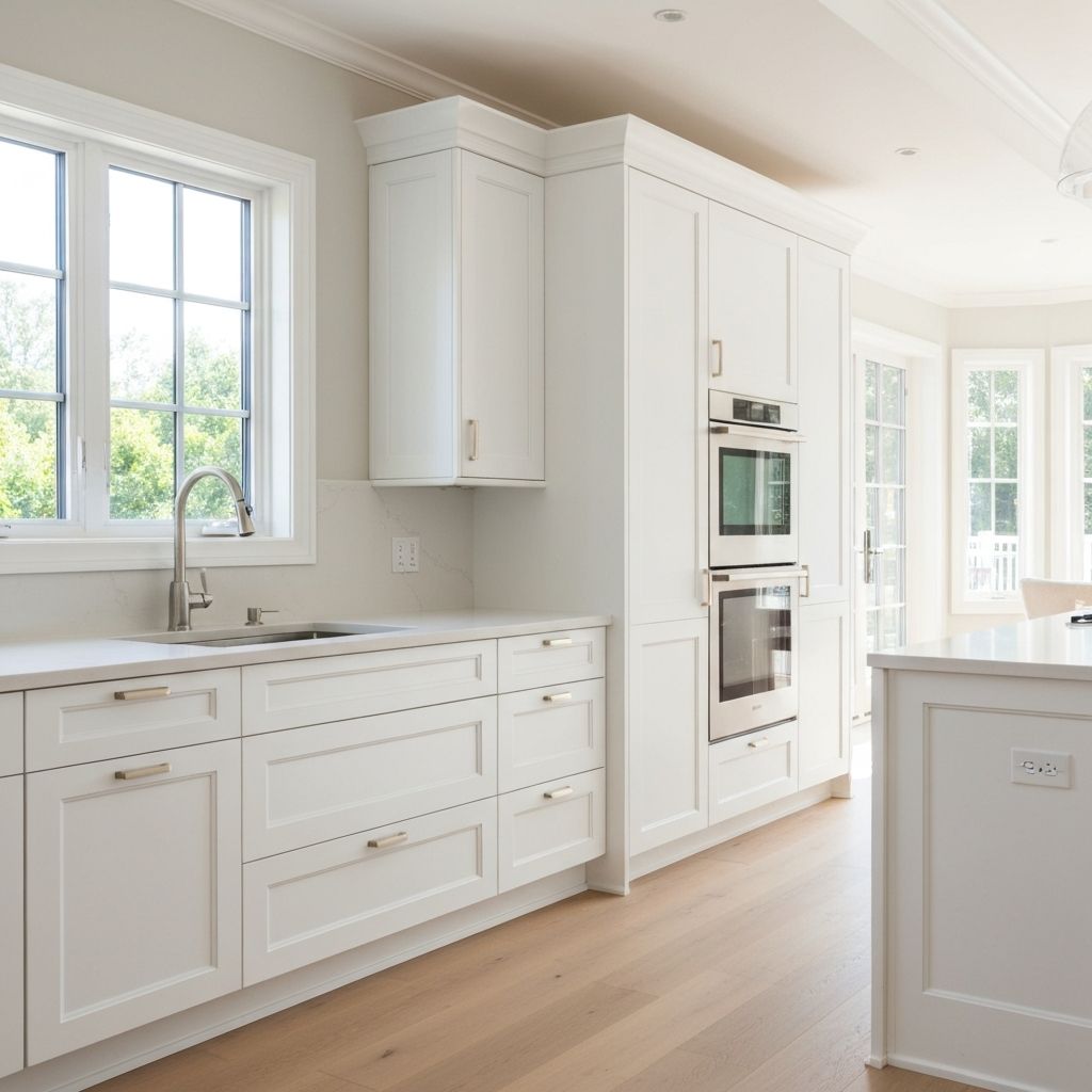 After: Beautiful new shaker-style cabinet doors in white